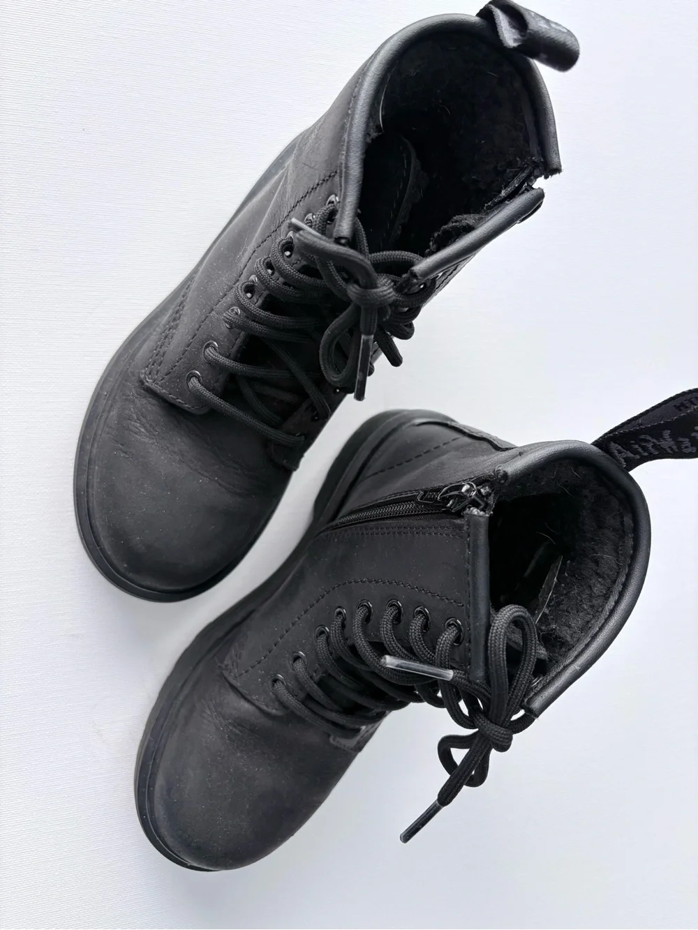 Size 12 Dr Martens Kids Black Lace-Up Zip Combat Boots